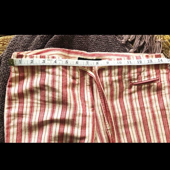 Express, Linen and Cotton, Red and Cream Striped Wide Leg Pant, Size 3/4 - Picture 9 of 11